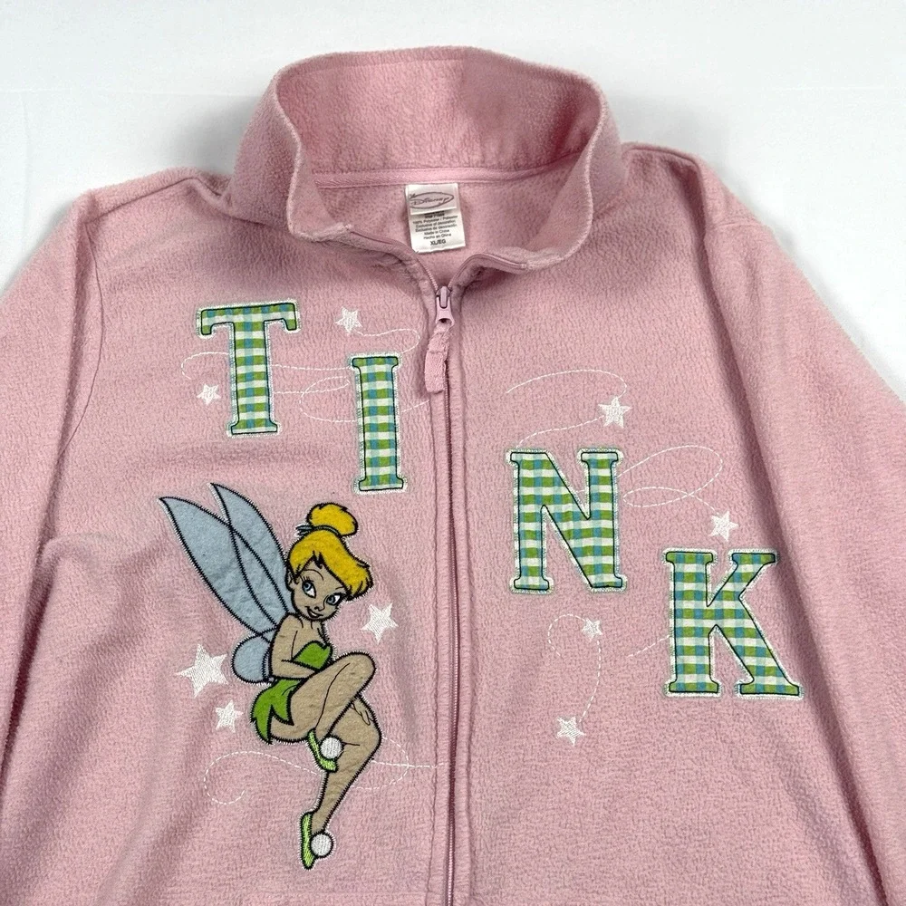 Disney Tinker Bell Pink Fleece Full Zip Womens Fleece Jacket Cardigan Sweater XL - Picture 3 of 12